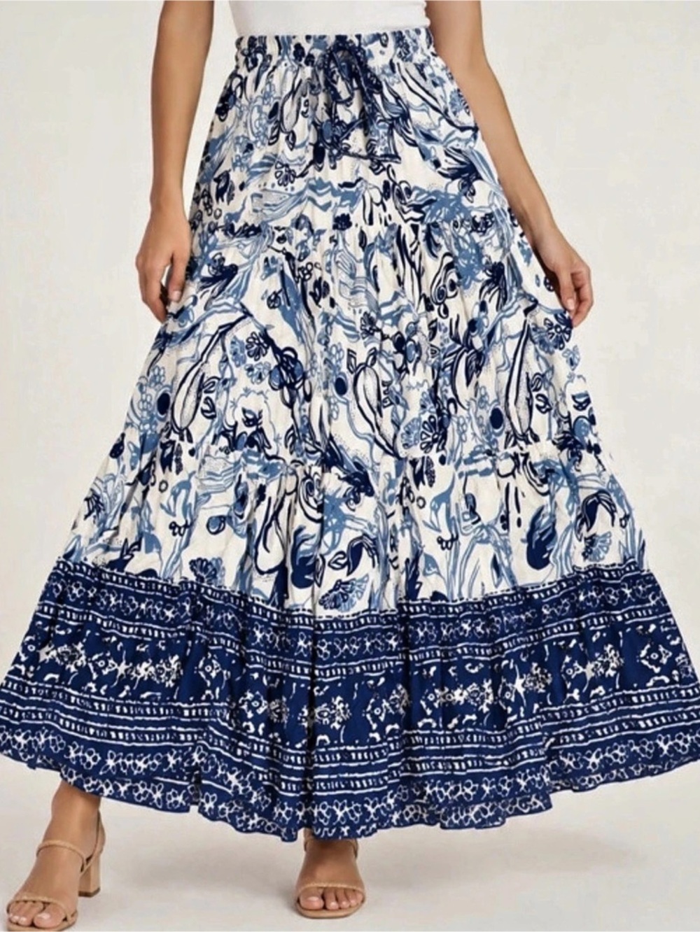SIM Maxi Floral Skirt in Blue & White Size Medium Like New